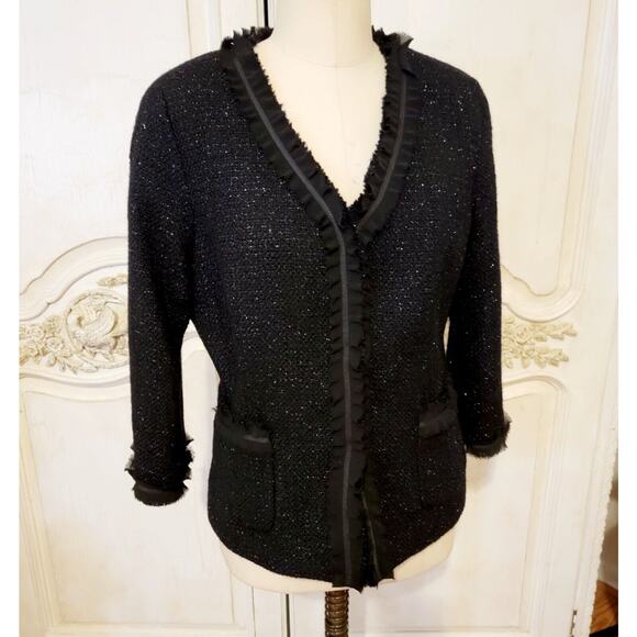 NWT Talbots Boucle Blazer Sparkle Tweed Jacket Ruffle Edge Sz 10P MSRP $249 - Picture 1 of 8